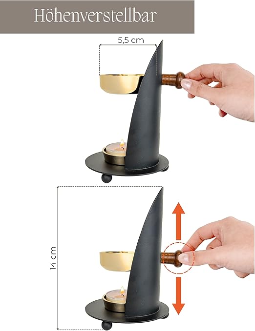 Gold-Black Height-Adjustable Incense Burner with Sieve