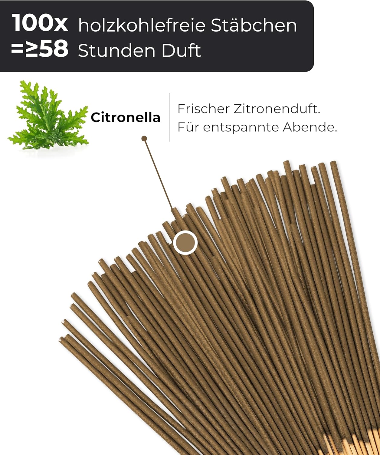 Citronella-Räucherstäbchen – 100 Stäbchen für den Garten, die Terrasse und zur Meditation