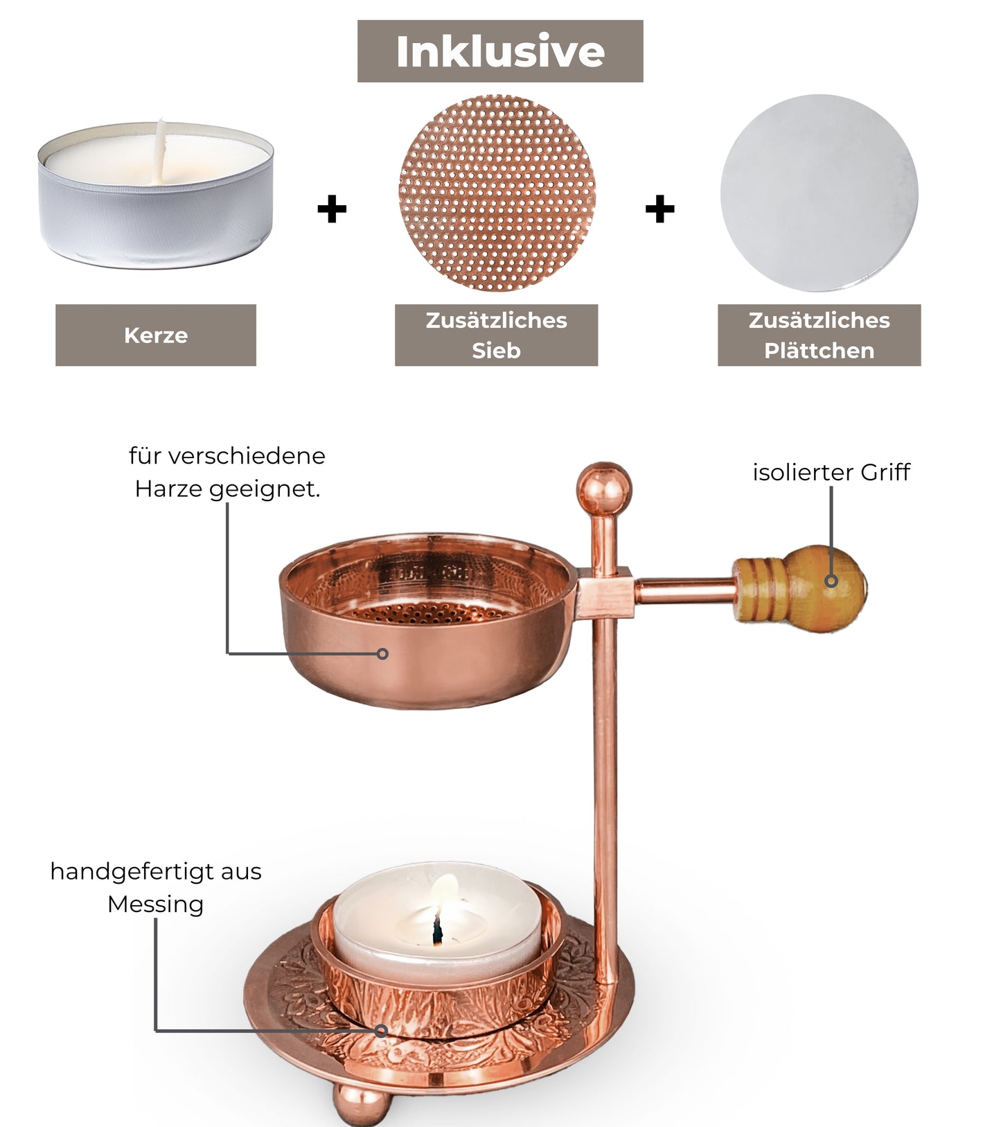 Adjustable Rose Gold Incense Burner with Sieve