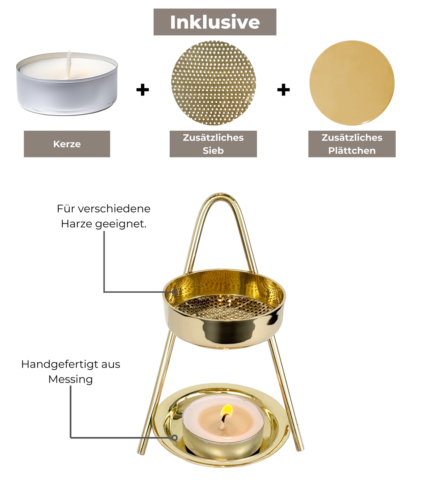 Gold Incense Burner with Sieve