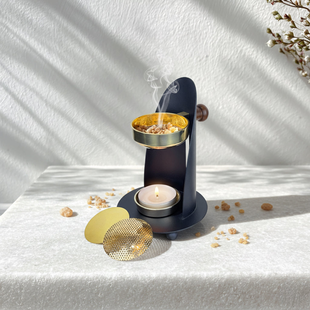 Gold-Black Height-Adjustable Incense Burner with Sieve