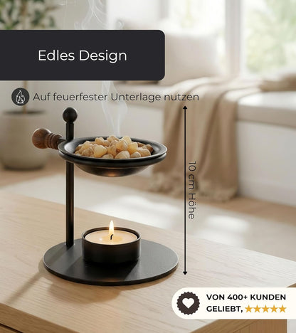 Black Incense Burner with Sieve - Frankincense Burner, Incense Diffuser, Incense Holder for Frankincense, Herbs & Smudging