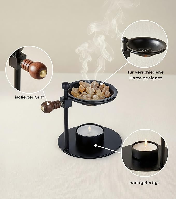 Black Incense Burner with Sieve - Frankincense Burner, Incense Diffuser, Incense Holder for Frankincense, Herbs & Smudging