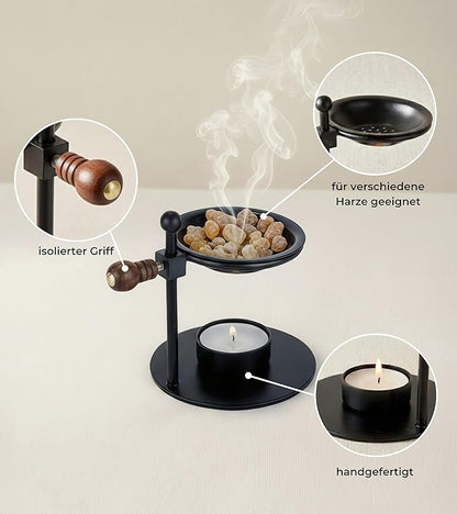 Black Incense Burner with Sieve - Frankincense Burner, Incense Diffuser, Incense Holder for Frankincense, Herbs & Smudging
