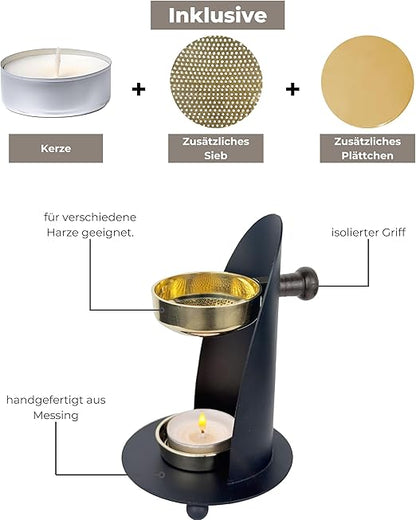 Gold-Black Height-Adjustable Incense Burner with Sieve 
