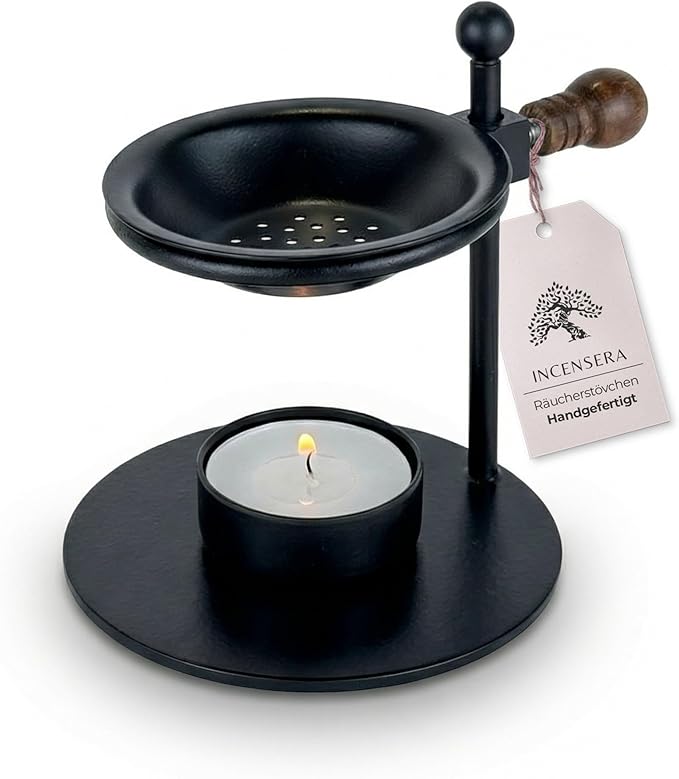 Black Incense Burner with Sieve - Frankincense Burner, Incense Diffuser, Incense Holder for Frankincense, Herbs & Smudging
