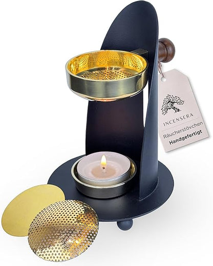 Gold-Black Height-Adjustable Incense Burner with Sieve 