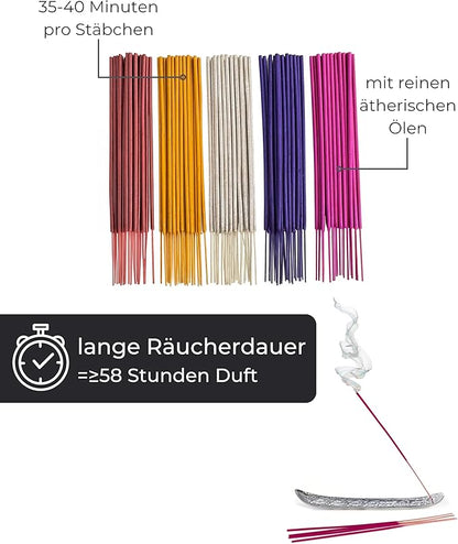 Incense Stick Set - 100 Incense Sticks (5x20) - Sandalwood, Lavender, Frankincense, Myrrh & Sage