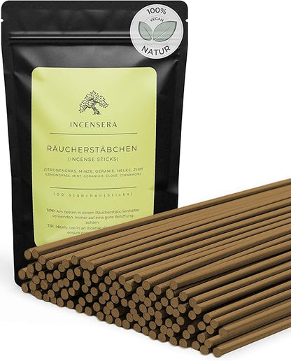 Räucherstäbchen – 100 Incense Sticks Mix (Zitronengras, Minze, Geranie, Nelke, Zimt)