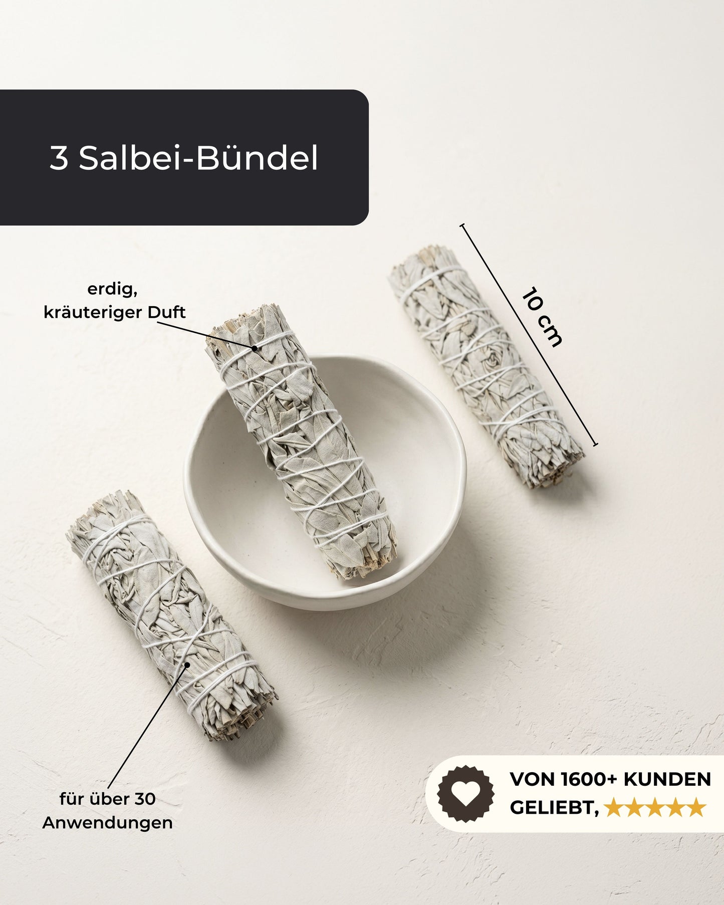 3 Pieces Dried Sage Bundles - White Sage Smudge Stick Set