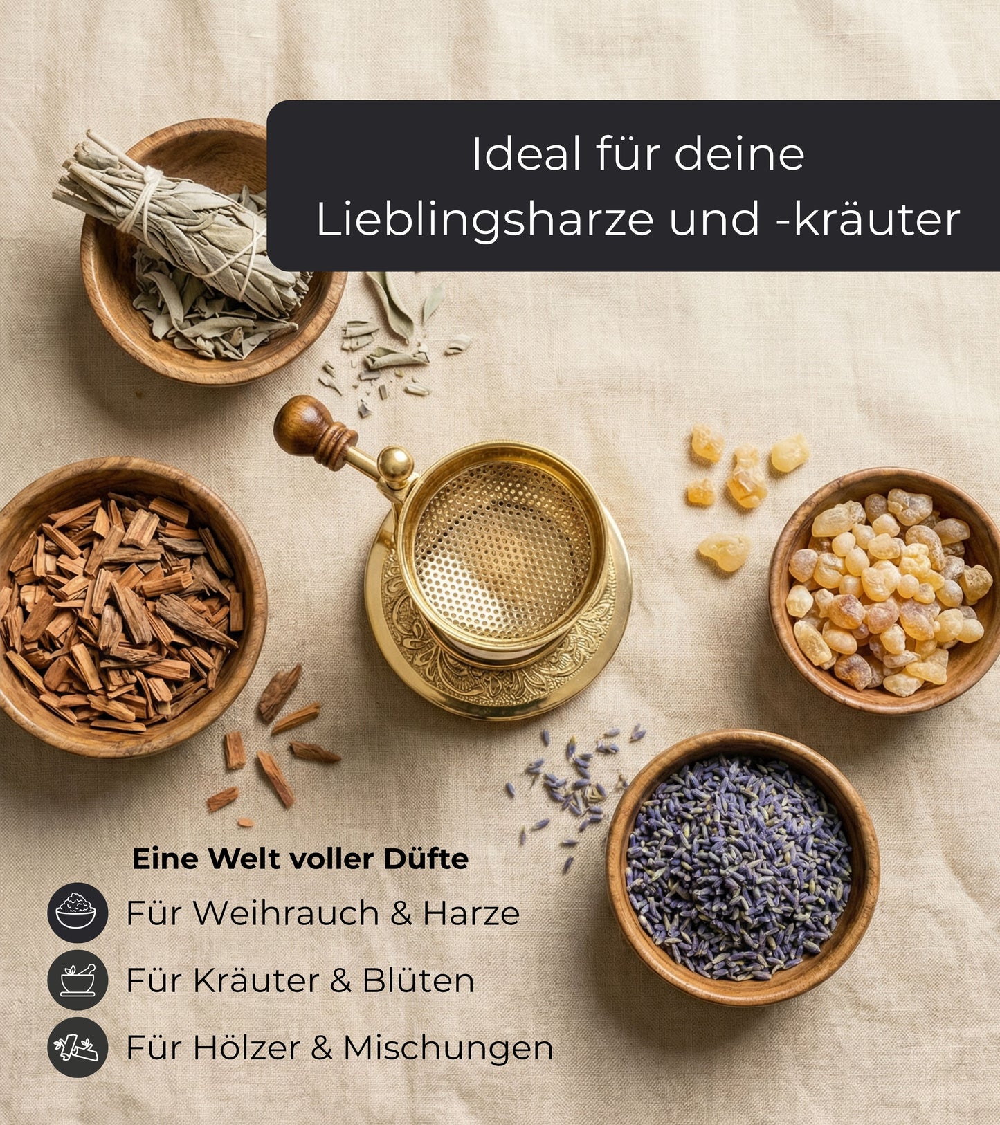 Elegantes Räuchergefäß mit goldenem Sieb