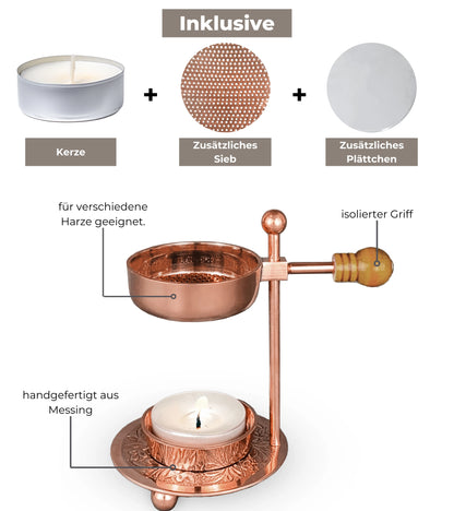 Height-adjustable rose gold incense burner with sieve