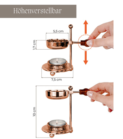 Height-adjustable rose gold incense burner with sieve