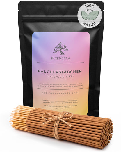 Incense Sticks - 100-Piece Scented Stick Set (5x20) - Sandalwood, Lavender, Frankincense, Myrrh & Sage