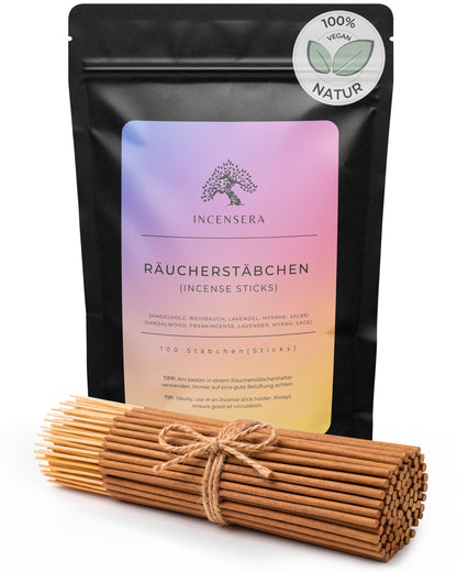 Incense Sticks - 100-Piece Scented Stick Set (5x20) - Sandalwood, Lavender, Frankincense, Myrrh & Sage