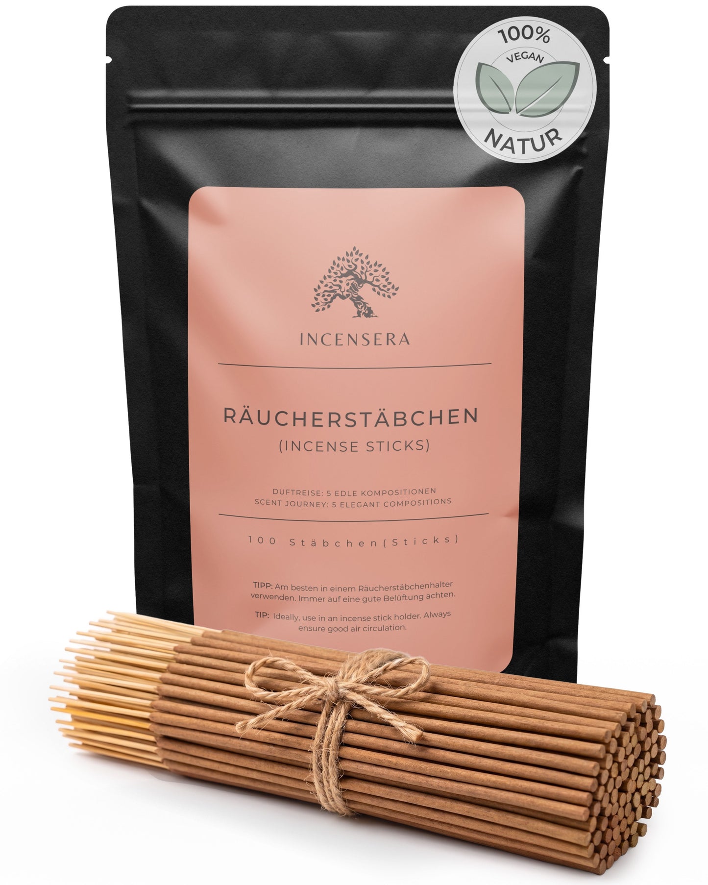 Incense Sticks Set 100 Pieces – 5 Scents: Sea Salt Lavender, Sage Eucalyptus, Sandalwood Rose, Osmanthus Agarwood & Frankincense Orange Blossom