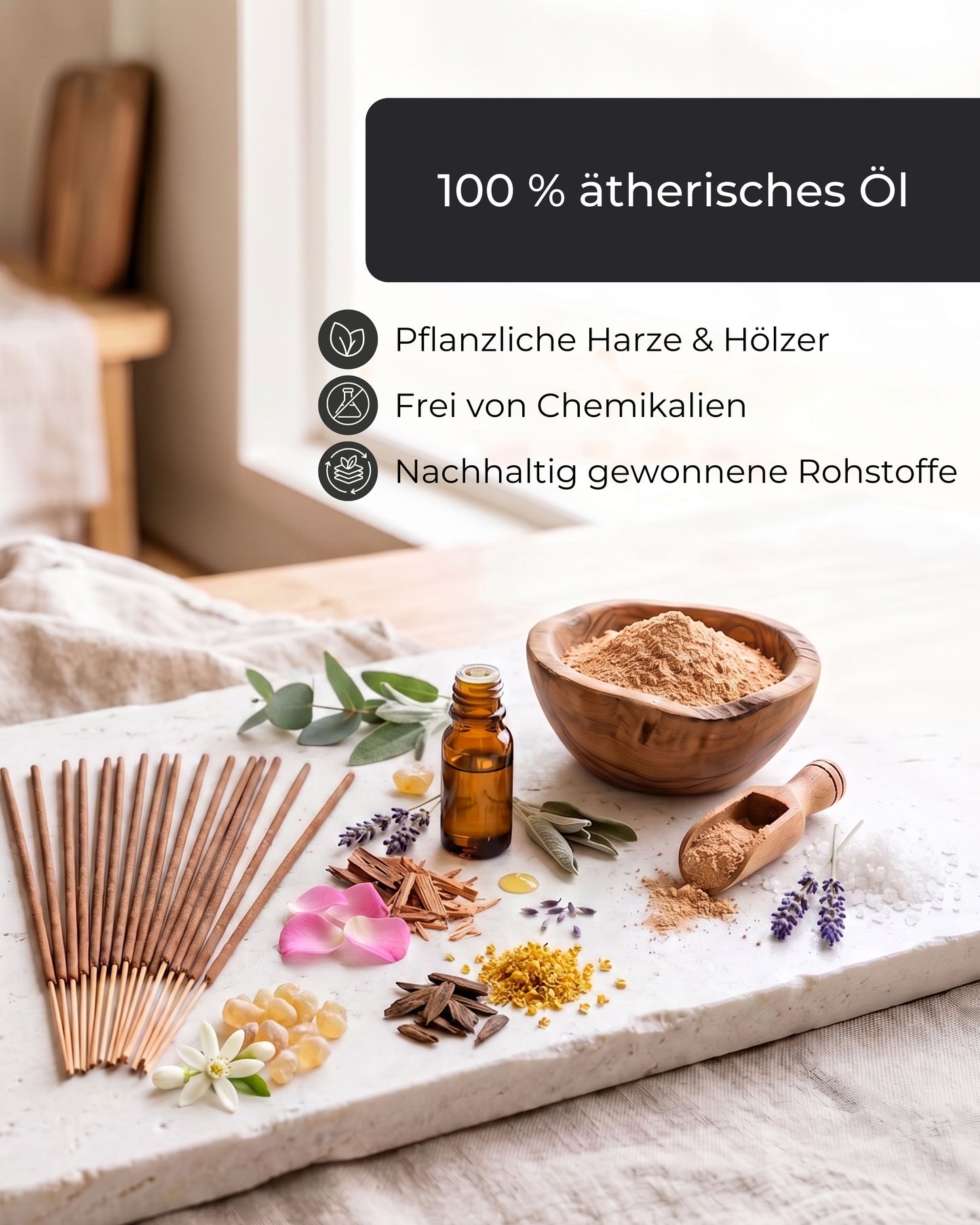 Incense Sticks Set 100 Pieces – 5 Scents: Sea Salt Lavender, Sage Eucalyptus, Sandalwood Rose, Osmanthus Agarwood & Frankincense Orange Blossom