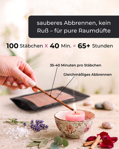 Incense Sticks Set 100 Pieces – 5 Scents: Sea Salt Lavender, Sage Eucalyptus, Sandalwood Rose, Osmanthus Agarwood & Frankincense Orange Blossom