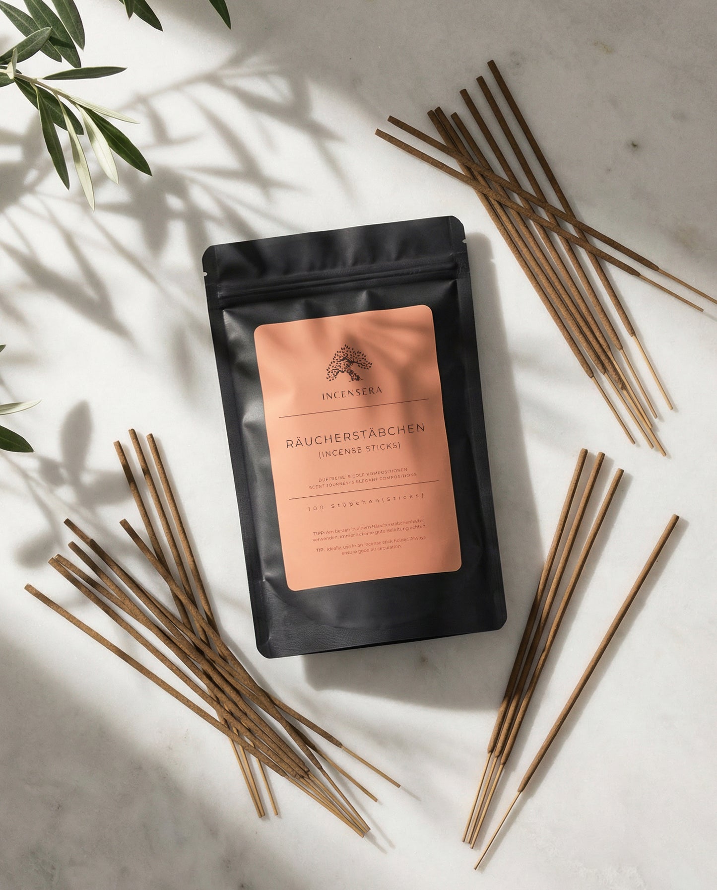 Incense Sticks Set 100 Pieces – 5 Scents: Sea Salt Lavender, Sage Eucalyptus, Sandalwood Rose, Osmanthus Agarwood & Frankincense Orange Blossom
