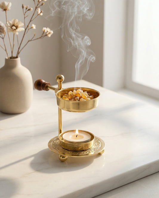 Räucherstövchen Gold mit Holzgriff