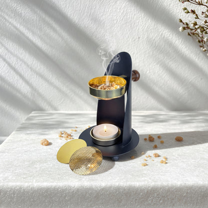 Gold-Black Height-Adjustable Incense Burner with Sieve 