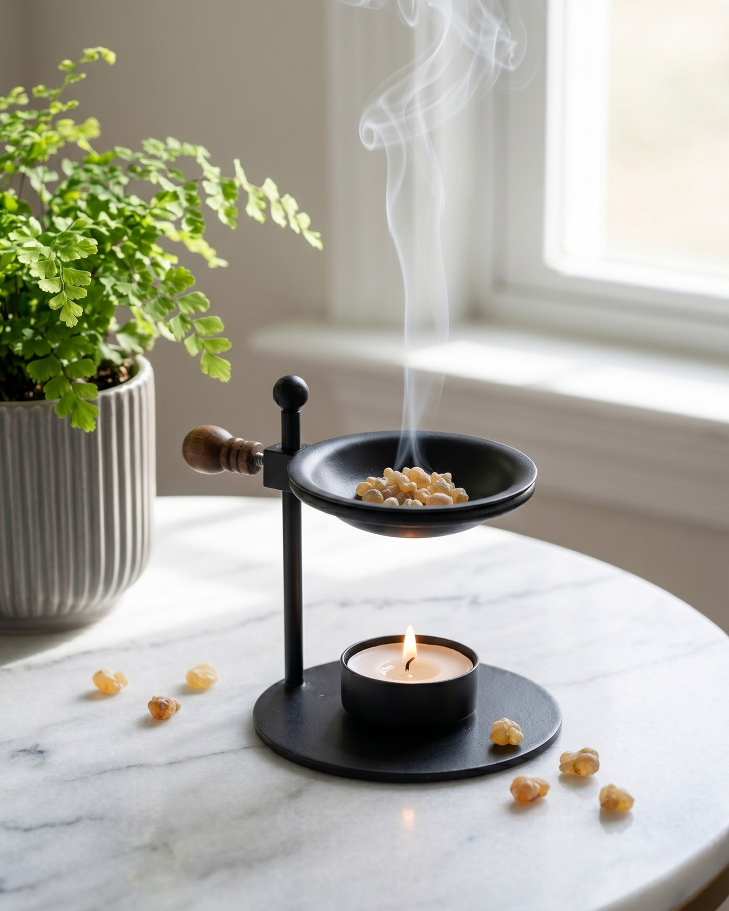Black Incense Burner with Sieve - Frankincense Burner, Incense Diffuser, Incense Holder for Frankincense, Herbs & Smudging